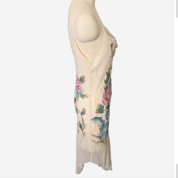 SOLD Sue Wong Cream Asymmetrical Floral Dress Size 14 - Picture 3 of 7